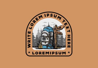 Tabela illüstrasyonunun yanında bir dağ çantasının tasarımı