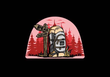 Tabela illüstrasyonunun yanında bir dağ çantasının tasarımı