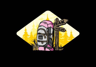 Tabela illüstrasyonunun yanında bir dağ çantasının tasarımı