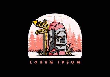 Tabela illüstrasyonunun yanında bir dağ çantasının tasarımı