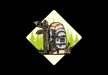 Tabela illüstrasyonunun yanında bir dağ çantasının tasarımı