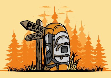 Tabela illüstrasyonunun yanında bir dağ çantasının tasarımı