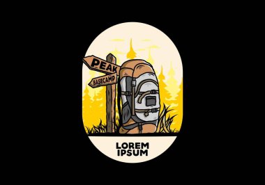 Tabela illüstrasyonunun yanında bir dağ çantasının tasarımı