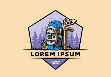 Tabela illüstrasyonunun yanında bir dağ çantasının tasarımı