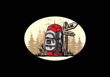 Tabela illüstrasyonunun yanında bir dağ çantasının tasarımı