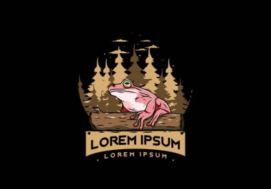 Kütüğe konmuş büyük bir kurbağanın tasarımı