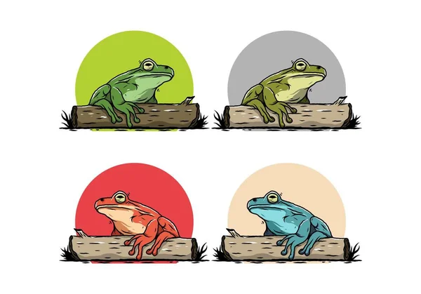 Illustrationsentwurf Eines Großen Frosches Auf Einem Baumstamm — Stockvektor