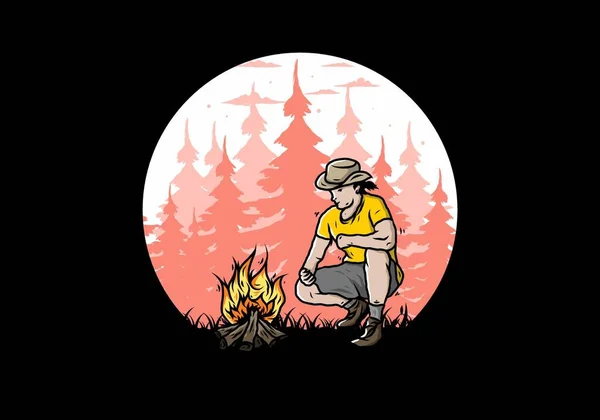 Ilustracja Projektu Człowieka Jest Rozpalanie Ogniska — Wektor stockowy