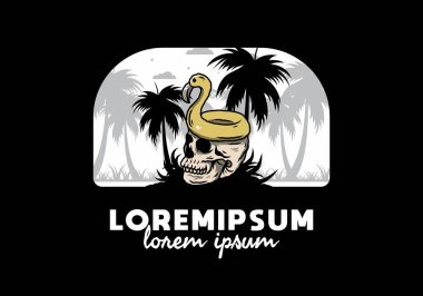 Kafatasının üstünde bir Flamingo can simidi tasarımı var.