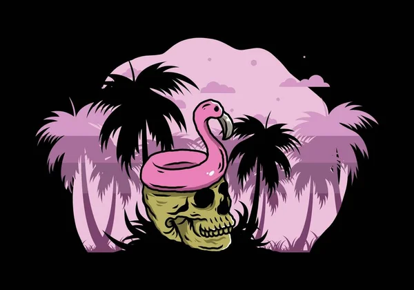 Illustration Une Bouée Sauvetage Flamingo Dessus Crâne — Image vectorielle