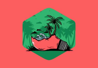 Lambanın üzerinde bir plaj manzarası çizimi