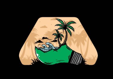 Lambanın üzerinde bir plaj manzarası çizimi