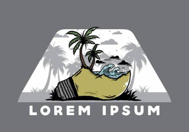 Lambanın üzerinde bir plaj manzarası çizimi