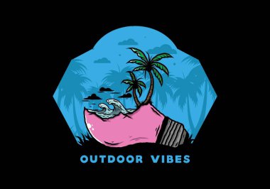 Lambanın üzerinde bir plaj manzarası çizimi