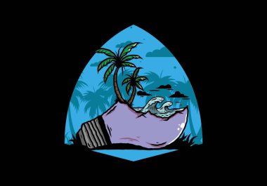 Lambanın üzerinde bir plaj manzarası çizimi