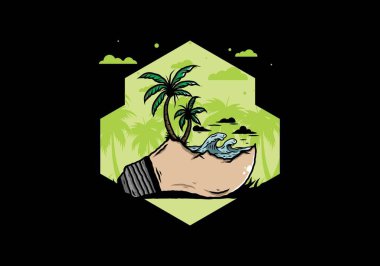 Lambanın üzerinde bir plaj manzarası çizimi