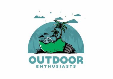 Lambanın üzerinde bir plaj manzarası çizimi