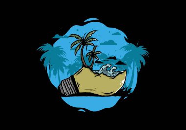 Lambanın üzerinde bir plaj manzarası çizimi