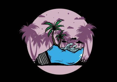 Lambanın üzerinde bir plaj manzarası çizimi