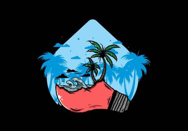 Lambanın üzerinde bir plaj manzarası çizimi