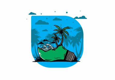 Lambanın üzerinde bir plaj manzarası çizimi