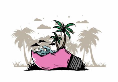 Lambanın üzerinde bir plaj manzarası çizimi