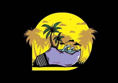 Lambanın üzerinde bir plaj manzarası çizimi