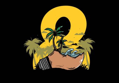 Lambanın üzerinde bir plaj manzarası çizimi