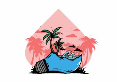 Lambanın üzerinde bir plaj manzarası çizimi