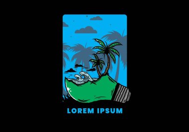 Lambanın üzerinde bir plaj manzarası çizimi