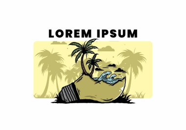 Lambanın üzerinde bir plaj manzarası çizimi