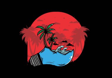 Lambanın üzerinde bir plaj manzarası çizimi