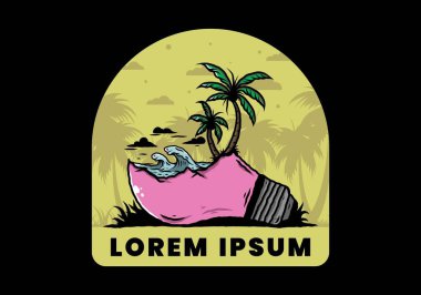 Lambanın üzerinde bir plaj manzarası çizimi