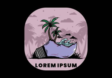 Lambanın üzerinde bir plaj manzarası çizimi