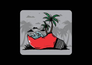 Lambanın üzerinde bir plaj manzarası çizimi