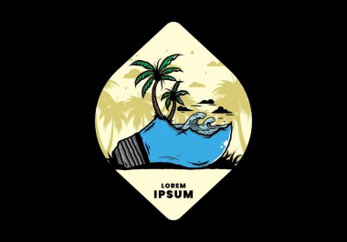 Lambanın üzerinde bir plaj manzarası çizimi