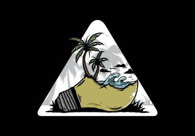 Lambanın üzerinde bir plaj manzarası çizimi