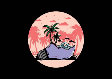 Lambanın üzerinde bir plaj manzarası çizimi