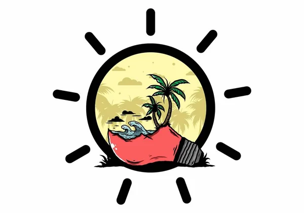 Иллюстрационный Дизайн Пляжного Пейзажа Лампе Накаливания — стоковый вектор