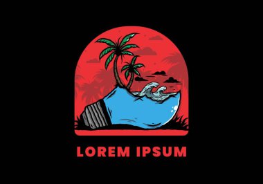 Lambanın üzerinde bir plaj manzarası çizimi