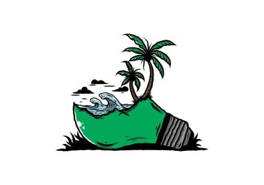 Lambanın üzerinde bir plaj manzarası çizimi