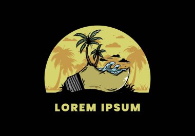 Lambanın üzerinde bir plaj manzarası çizimi