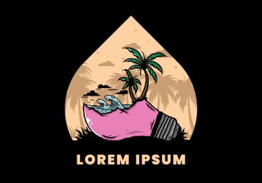 Lambanın üzerinde bir plaj manzarası çizimi