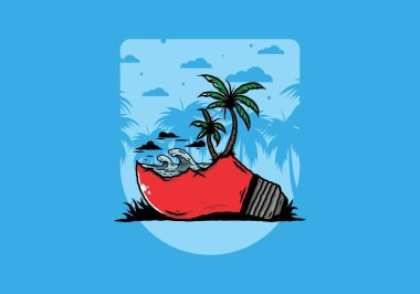 Lambanın üzerinde bir plaj manzarası çizimi