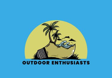 Lambanın üzerinde bir plaj manzarası çizimi