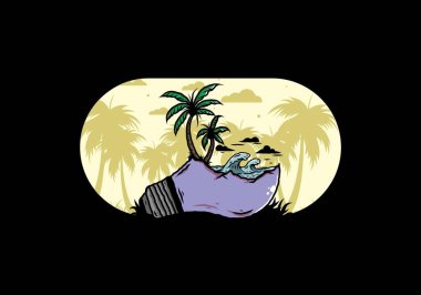 Lambanın üzerinde bir plaj manzarası çizimi