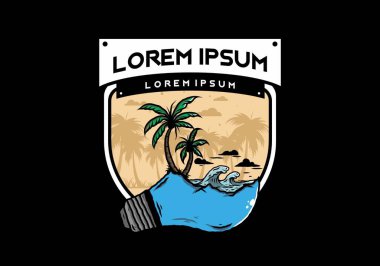 Lambanın üzerinde bir plaj manzarası çizimi