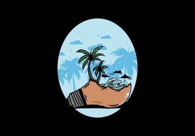 Lambanın üzerinde bir plaj manzarası çizimi