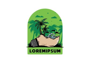 Lambanın üzerinde bir plaj manzarası çizimi