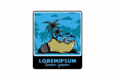 Lambanın üzerinde bir plaj manzarası çizimi